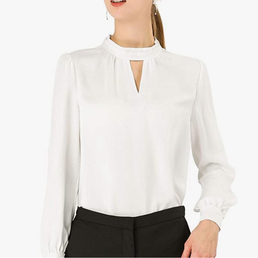 Women's long sleeve chiffon blouse with Elegant keyhole detail.